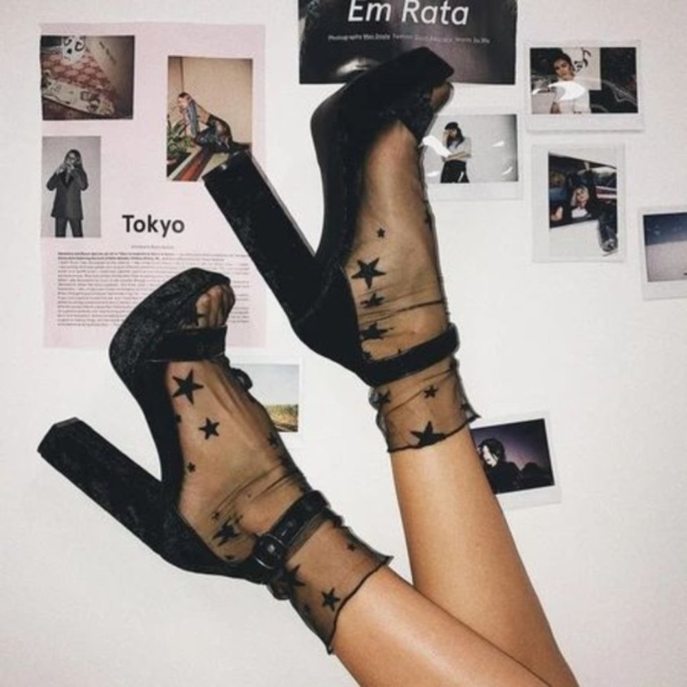 Black Star Print Lace Socks